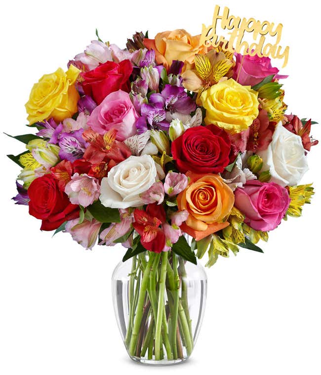 Roses and alstroemeria arranged in assorted colors
